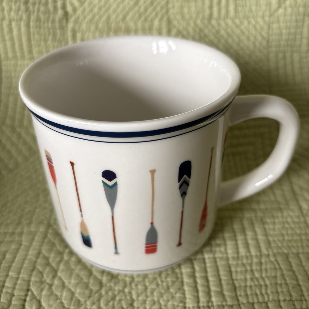 Pottery Barn Nautical Oars Rowing Coffee Mug Canoe Paddle Coastal Cabin Cup